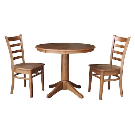 International Concepts Round 36 in Round Extension Dining Table with 2 Chairs, Distressed Oak, 36 W, 48 L, 30.1 in H, Wood K42-36RXT-27B-C617-2